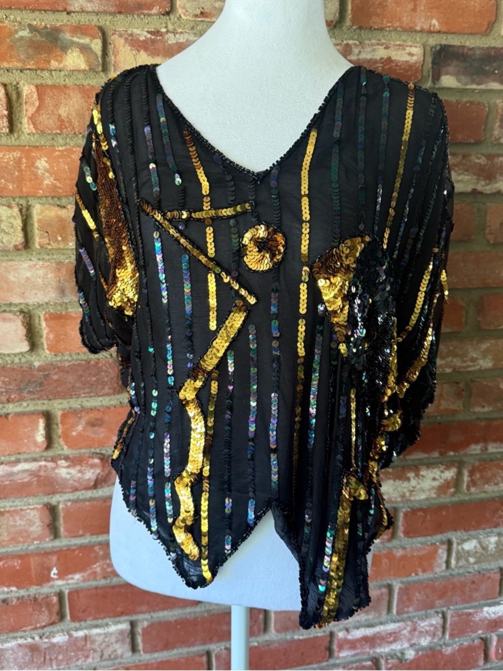 Black and Gold silk Sequin art deco Women's Top